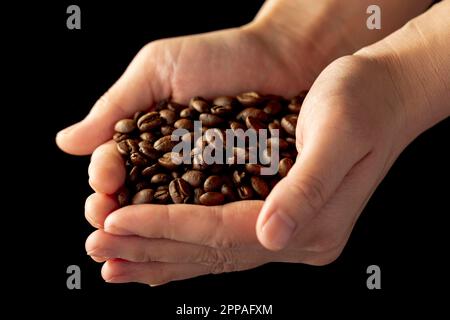 Chicchi di caffè mani mans Foto Stock