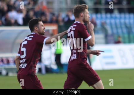 Berlino, Germania. 23rd Mar, 2023. Berlino, Germania, 23, aprile 2023. Michael Blum di BFC Dynamo celebra il secondo goal della sua squadra per segnare il punteggio durante la partita tra BFC Dynamo vs FC Rot-Weiss Erfurt, Regionalliga Nordost, Round 29. Credit: Fabideciria/Alamy Live News Foto Stock