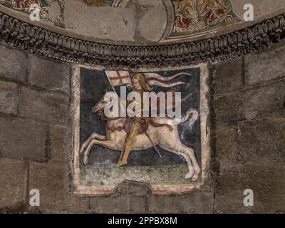 San Flaviano a cavallo, affresco nell'abside della chiesa di San Flaviano a Montefiascone Foto Stock