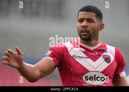 Eccles, Regno Unito. 23rd Apr, 2023. Kallum Watkins #3 di Salford Red Devils durante il Betfred Super League Round 10 partita Salford Red Devils vs Catalans Dragons all'AJ Bell Stadium, Eccles, Regno Unito, 23rd aprile 2023 (Foto di Steve Flynn/News Images) a Eccles, Regno Unito il 4/23/2023. (Foto di Steve Flynn/News Images/Sipa USA) Credit: Sipa USA/Alamy Live News Foto Stock