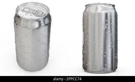 Lattina con gocce d'acqua immagine ad alta risoluzione isolata su sfondo bianco dettagli di alta qualità - rendering 3D Foto Stock