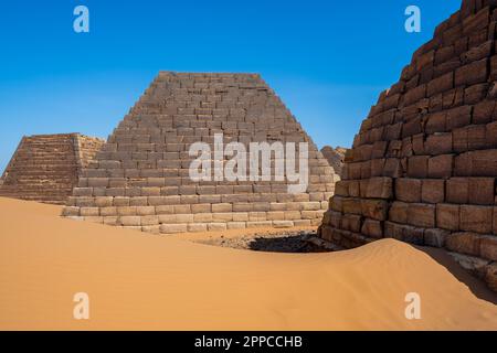 Dettagli delle Piramidi di Meroe, Sudan Foto Stock