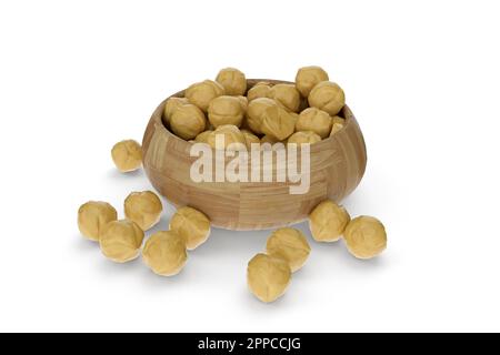 3D rendering - ciotola di legno con nocciola isolata su sfondo bianco dettagli di alta qualità Foto Stock