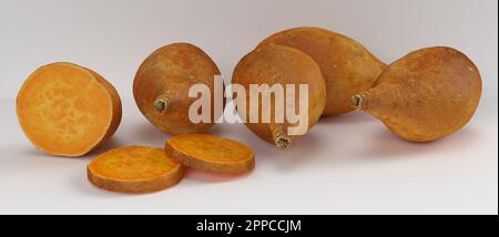 rendering 3D - Yams, patate dolci isolato su sfondo bianco dettagli di alta qualità Foto Stock