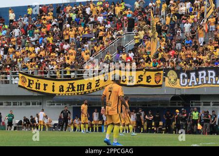 23 aprile 2023, Manaus, Amazonas, Brasile: (SPO) Campionato di calcio Amazonense: Amazonas vs Manauara. 23 aprile 2023, Manaus, Amazonas, Brasile: Incontro di calcio tra Amazonas e Manauara, per il Campionato di calcio Amazonense, domenica (22), allo stadio Carlos Zamith, nella zona est di Manaus. In una finale senza precedenti con due squadre dello stato, Amazonas ha battuto Manauara 1-0 ed è diventato campione del Campionato di Calcio Amazonense 2023. LUAN Santos ha segnato il gol che ha coronato la storica campagna del team guidato da Rafael Lacerda dal Rio Grande do sul.Credit: Josemar Antunes/thenew Foto Stock