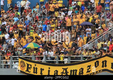 23 aprile 2023, Manaus, Amazonas, Brasile: (SPO) Campionato di calcio Amazonense: Amazonas vs Manauara. 23 aprile 2023, Manaus, Amazonas, Brasile: Incontro di calcio tra Amazonas e Manauara, per il Campionato di calcio Amazonense, domenica (22), allo stadio Carlos Zamith, nella zona est di Manaus. In una finale senza precedenti con due squadre dello stato, Amazonas ha battuto Manauara 1-0 ed è diventato campione del Campionato di Calcio Amazonense 2023. LUAN Santos ha segnato il gol che ha coronato la storica campagna del team guidato da Rafael Lacerda dal Rio Grande do sul.Credit: Josemar Antunes/thenew Foto Stock