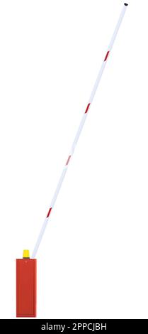 Barriera del braccio della strada gated chiusura verticale isolato strada aperta barra del cancello bianco Red Expressway traffico Turnpike pedaggio arresto veicolo punto di sicurezza Gateway Foto Stock