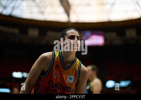 Leticia Romero di Valencia Basket in azione durante le quarti di finale di Play Off di Liga Endesa il 23,2023 aprile al Padiglione Fuente de San Luis (Valenci Foto Stock