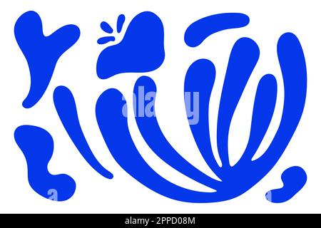 Matisse forme astratte di alghe floreali in stile organico contemporaneo alla moda. Composizione Doodle dipinto fiore e foglia estetica. Vettore Botanico Illustrazione Vettoriale