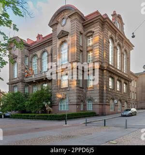 Il Museo finlandese di storia naturale 1913 edificio barocco revival a Helsinki, Finlandia. Il Museo ha due sculture giraffe sulla terrazza superiore A. Foto Stock