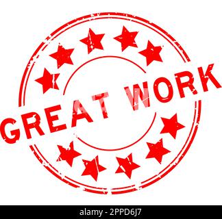 Grunge rosso grande parola di lavoro con icona a stella sigillo rotondo in gomma timbro su sfondo bianco Illustrazione Vettoriale