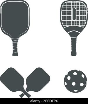 Racchetta e silhouette Pickleball, silhouette Pickleball pale, silhouette Pickleball Illustrazione Vettoriale
