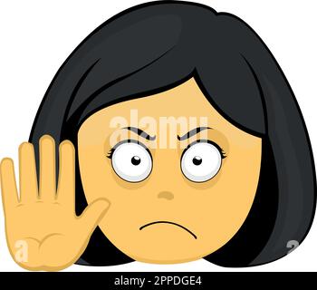 illustrazione vettoriale emoticon donna cartone animato di colore giallo facendo un gesto di arresto con la mano Illustrazione Vettoriale