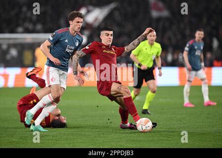 Roma, Italia. 20th Apr, 2023. Gianluca Mancini DI AS Roma durante la partita della UEFA Europa League tra AS Roma e Feyenoord allo Stadio Olimpico il 20 aprile 2023 a Roma. (Credit Image: © Gennaro Masi/Pacific Press via ZUMA Press Wire) SOLO PER USO EDITORIALE! Non per USO commerciale! Foto Stock