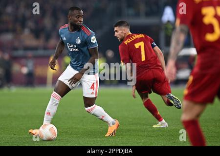 Roma, Italia. 20th Apr, 2023. Lutshel Geertruida di Feyenoord durante la partita della UEFA Europa League tra AS Roma e Feyenoord allo Stadio Olimpico il 20 aprile 2023 a Roma. (Credit Image: © Gennaro Masi/Pacific Press via ZUMA Press Wire) SOLO PER USO EDITORIALE! Non per USO commerciale! Foto Stock