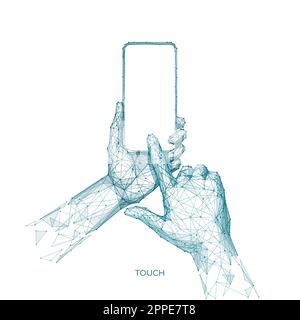 Telefono cellulare con schermo vuoto bianco in mano e dita Illustrazione Vettoriale