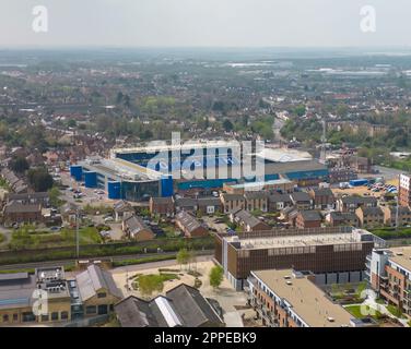 Una vista aerea del Weston Homes Stadium, sede del Peterborough United FC a Peterborough, Cambridgeshire, Regno Unito Foto Stock