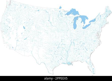 Mappa del fiume Complex US con tutti i principali fiumi e laghi. Illustrazione Vettoriale