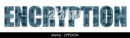 Una serie di parole sull'innovazione e sulla tecnologia informatica. La parola CRITTOGRAFIA con la trama della scheda elettronica. File 10 di 16 Foto Stock