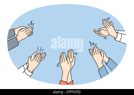 Il primo piano di persone diverse crap mani mostrare apprezzamento e riconoscimento. Uomini e donne uomini d'affari applaudono si sentono grati per aver presentato. Illustrazione vettoriale. Illustrazione Vettoriale