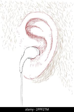 Orecchio con cuffia, illustrazione vettoriale Illustrazione Vettoriale