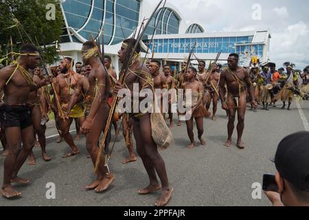 Suku Marind, Kabupaten Merauke, Papua Selatan, Indonesia Foto Stock