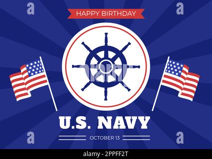 Compleanno della Marina degli Stati Uniti il 13th ottobre Illustrazione piatta disegnata a mano del cartoon adatta per il poster, i banner e il biglietto di auguri in stile di sfondo Illustrazione Vettoriale