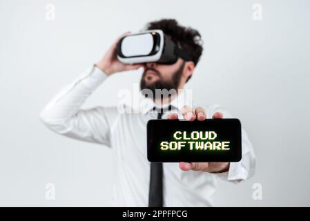 Cartello di testo che mostra il software cloud. Business idea programmi utilizzati per la memorizzazione di accesso ai dati tramite Internet Foto Stock