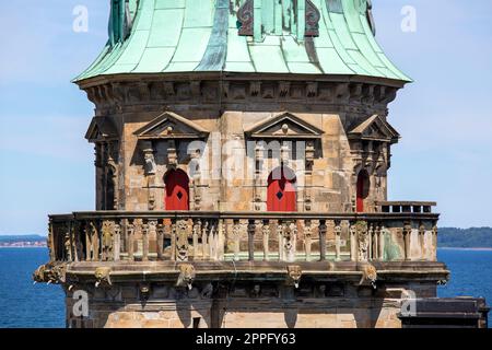 Castello medievale di Kronborg sullo stretto di Oresund, torre di osservazione, Mar Baltico, Helsingor, Danimarca Foto Stock