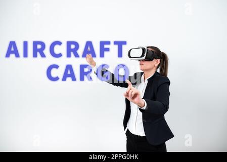 Scrittura visualizzazione testo aereo Cargo. Panoramica commerciale vettore di trasporto AirMail trasporto di merci attraverso l'aereo Foto Stock
