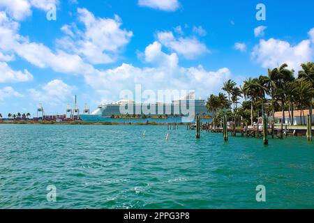 Porto di Miami con navi da crociera. Miami è un porto importante negli Stati Uniti per le navi da crociera. Foto Stock