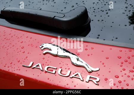 Primo piano con emblema di auto di lusso Jaguar Foto Stock