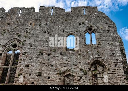 Resti del castello di Chepstow (Castell CAS-gwent) a Chepstow, Monmouthshire, Galles, Regno Unito Foto Stock