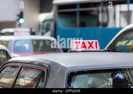 Hong Kong City Traffic taxi Foto Stock