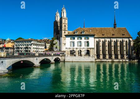 Cattedrale di Grossmunster a Zurigo, Svizzera Foto Stock