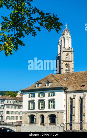 Cattedrale di Grossmunster a Zurigo, Svizzera Foto Stock