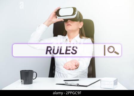 Regole concettuali per le didascalie. Il concetto di Internet esercita l'autorità di potere finale sull'area e sul suo regolamento di presentazione Foto Stock