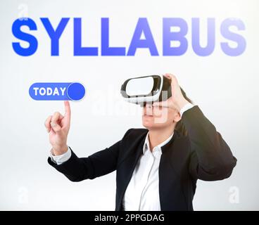 Ispirazione che mostra il segno di Sillabus. Business Concept una sintesi di un discorso, di un trattato o di requisiti di esame Foto Stock