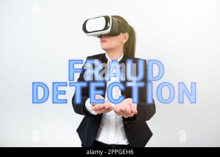 Ispirazione che mostra il rilevamento delle frodi tramite segnali. Parola per l'identificazione della frode effettiva o prevista Foto Stock