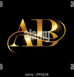Monogramma dorato iniziali lettere con logo AB Illustrazione Vettoriale