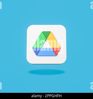 Logo dell'app Google Drive su sfondo blu piatto Foto Stock