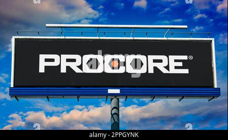 Cartellone pubblicitario con logo di Procore Technologies Foto Stock