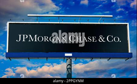 Cartellone pubblicitario con logo di JPMorgan Chase & Co. Foto Stock