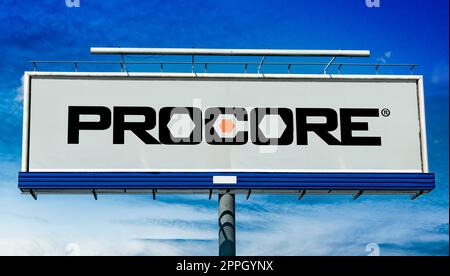 Cartellone pubblicitario con logo di Procore Technologies Foto Stock