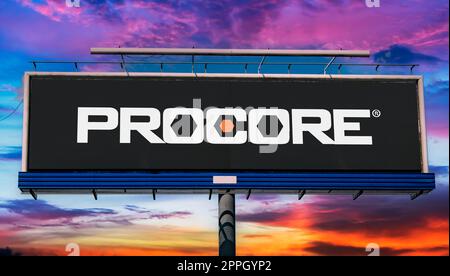 Cartellone pubblicitario con logo di Procore Technologies Foto Stock
