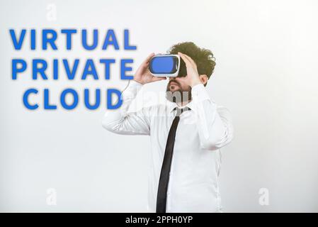 Scrittura a mano di testo su cloud privato virtuale. Business showcase configurabile pool di risorse informatiche condivise Foto Stock