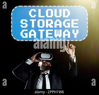 Didascalia di testo che presenta Cloud Storage Gateway. Server di foto concettuale che risiede presso la sede del cliente Foto Stock