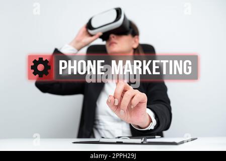 Cartello che mostra il marketing telefonico. Concept art di Internet per la promozione di prodotti e servizi tramite dispositivi mobili Foto Stock