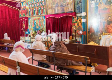 Interno di Debre Libanos, monastero in Etiopia Foto Stock