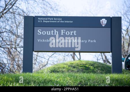 South Fort Sign a Vicksburg, Mississippi Foto Stock